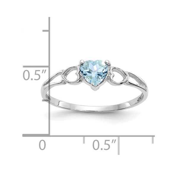 Million Charms 14k White Gold March Blue Aquamarine Birthstone Ring